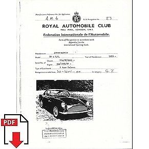 1960 Aston Martin DB4 GT FIA homologation form PDF download (RAC)